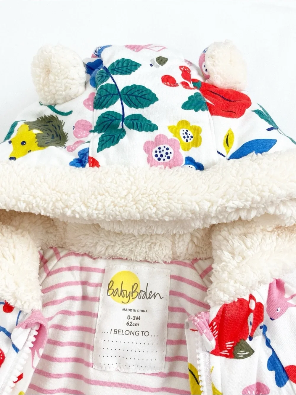 Baby Boden Woodland Floral Animal Bunting Snowsuit 0-3 months